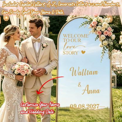 Wedding Welcome Sign Mirror Decals Custom Love Story - Golden Variations