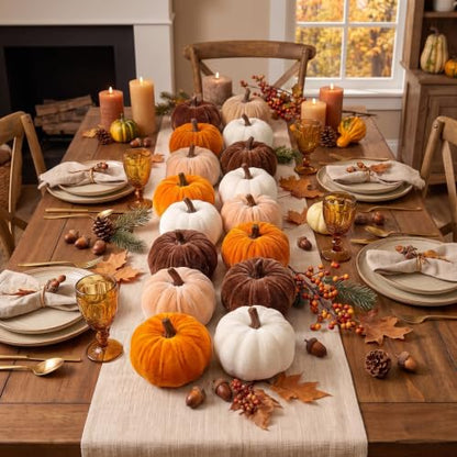 16 Pcs Fall Velvet Pumpkin Decor Assorted Mini Artificial Pumpkins for Autumn Harvest Thanksgiving