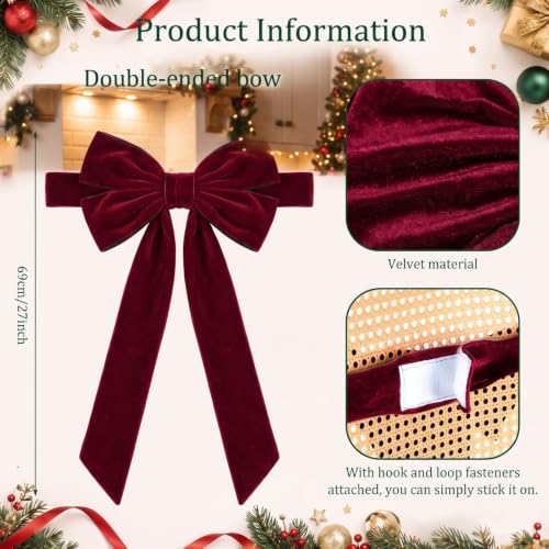 Christmas Velvet Chair Bows Sashes Set - Burgundy, Stylish, 6 Pieces