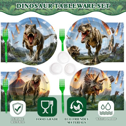 Dinosaur Party Decorations Serve 24 - Birthday Party Supplies Including Plates, Balloons & Banner