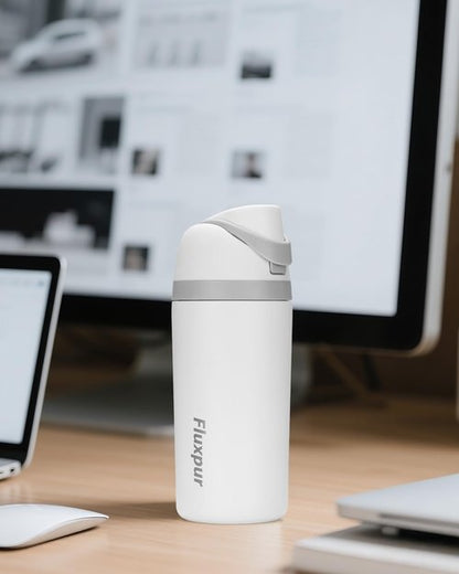 Fluxpur Insulated Water Bottle Sports Stainless Steel Water Bottle with Straw Travel Leakproof,19 Oz,White 10