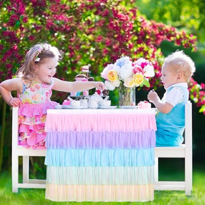 Blue 14ft Ruffle Table Skirt for Wedding Birthday Party Decorations - Rectangular 168x30 Inches