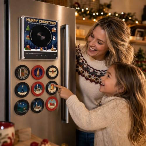 Magnetic Fridge Vinyl Music Box E - Personalized Audio Keepsake, Retro LED Decor