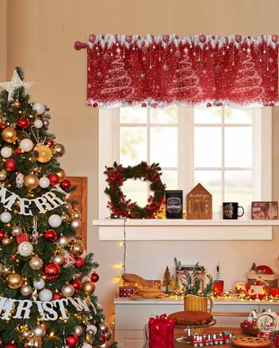 Christmas Valance Curtain 54x18 in Red Sparkle Ornaments - Rod Pocket Privacy Window Panel (Variation: Red / 54"W x 18"L)