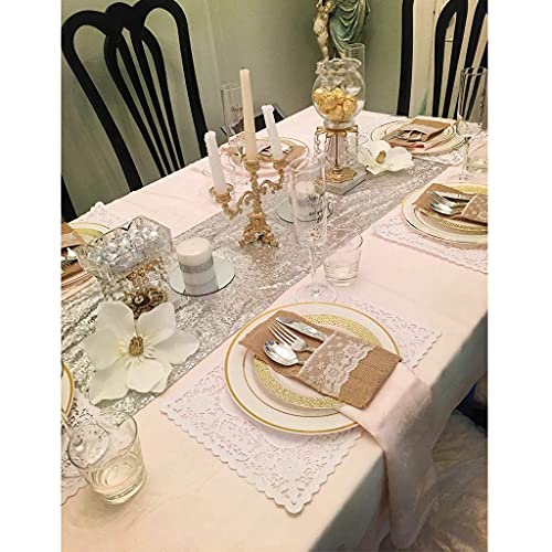 Eternal Beauty Silver Sequin Table Runner 12x72 Inch 2PCS - Elegant Party Decor