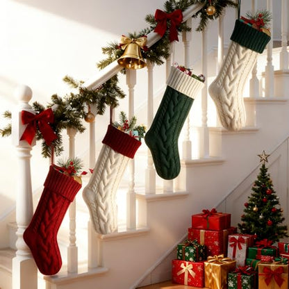18-Inch Christmas Stockings Large Knit Socks - Green Body / Ivory Cuff - Pack of 1