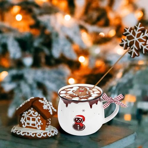 Gingerbread Christmas Coffee Mug Set - 6 Ceramic 12oz Hot Cocoa Cups