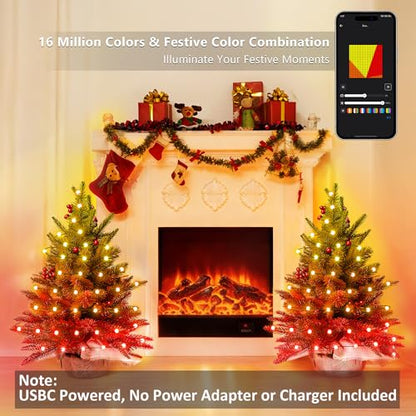 Mini Green Christmas Tree with RGB Lights - App & Voice Control, 22.8in