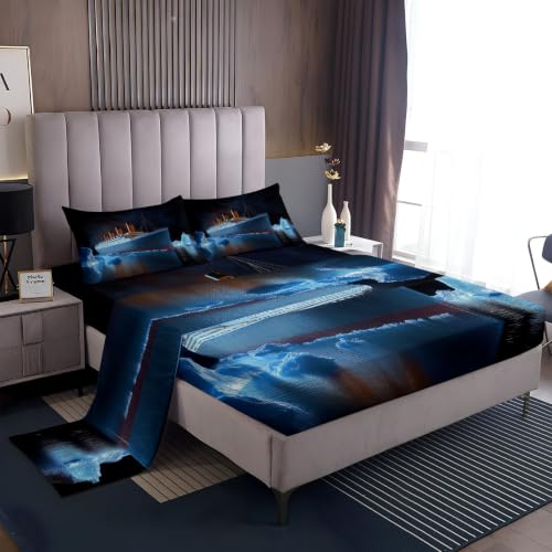 Dark Twin Sheet Set - 4 Piece Ocean Themed Bed Linen with Deep Pocket Fit