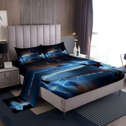 Dark Twin Sheet Set - 4 Piece Ocean Themed Bed Linen with Deep Pocket Fit