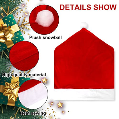 Christmas Chair Covers Set of 6 - Red Santa Hat Holiday Dining Decor