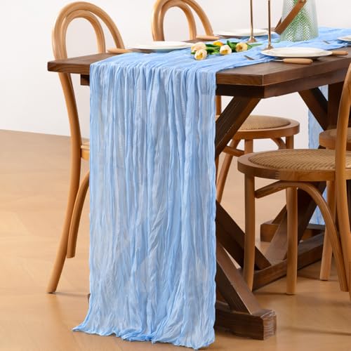 Light Blue Cheesecloth Table Runner Boho Fall Gauze 8 Pack - 17x108 Inches