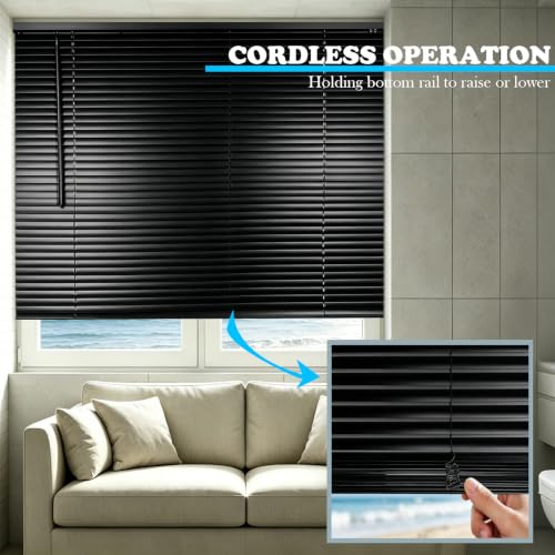 82-Inch Width Cordless Aluminum Mini Blinds - Blackout Window Shades for Living Room & Bedroom