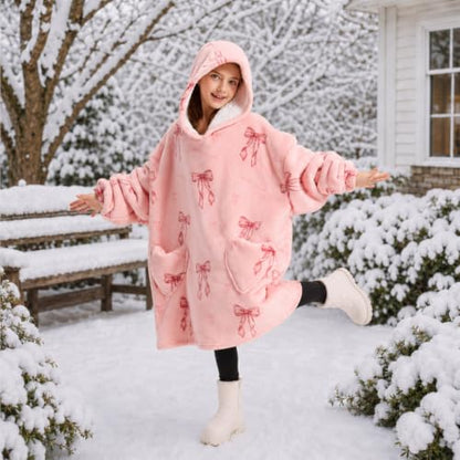 Kids Wearable Blanket Hoodie Pink Bow Oversized Cozy Winter Gift