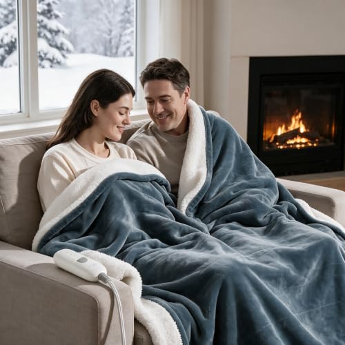 Electric Heated Blanket Twin Size 62x84 Blue - Safe, Soft & Machine Washable