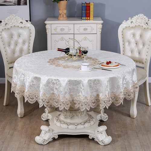 Light Brown 70-Inch Round Lace Tablecloth for Dining & Holiday Events