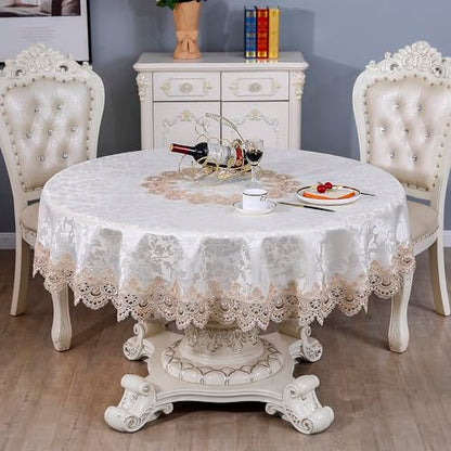 Light Brown 70-Inch Round Lace Tablecloth for Dining & Holiday Events