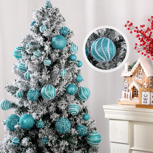 Turquoise Christmas Ball Ornaments Set - 32 Pcs Multi-Size Holiday Decorations