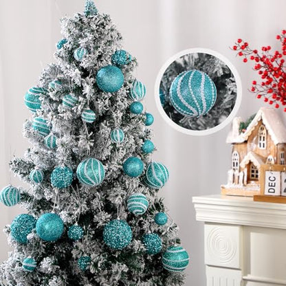 Turquoise Christmas Ball Ornaments Set - 32 Pcs Multi-Size Holiday Decorations