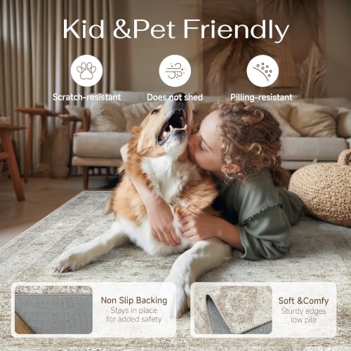 Farmhouse Beige 2x3 Neutral Area Rug - Soft Non-Slip, Machine Washable