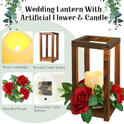 Brown & Red Wooden Wedding Lantern Centerpiece Set - 30 Pieces, Rustic Decor