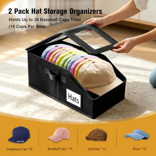 Black Hat Storage Organizer for Baseball Caps 2 Pack Large Capacity