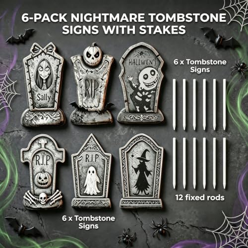 Halloween Tombstone Yard Signs Set - Spooky Cemetery Decor, 6 Pieces