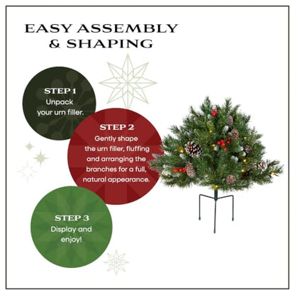 Pre-Lit Frosted Berry Christmas Urn Filler - 18 Inch Indoor Outdoor Decor