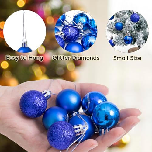 24PCS Blue Christmas Mini Ball Ornaments Glitter & Matte Decorations