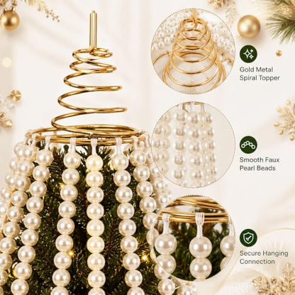 Christmas Tree Topper Pearl Garland Decoration 6.56 ft White & Gold