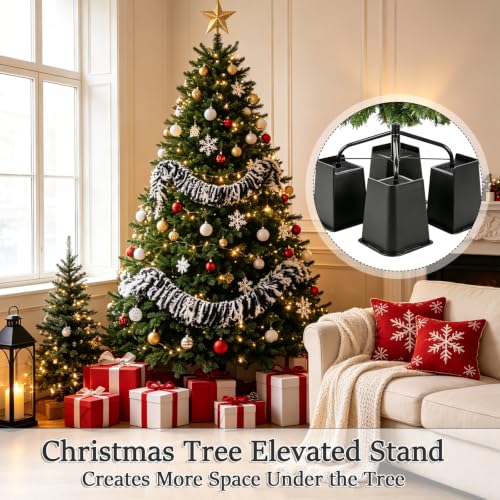 6 Inch Black Plastic Christmas Tree Risers Set of 4 - Space Saving Support