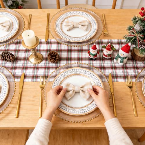 Christmas Plaid Table Runners Set of 2 72x13 Inches Scottish Tartan Holiday Decor White Red Green Variation