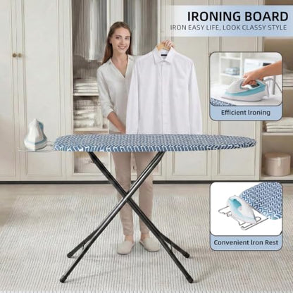 Foldable Ironing Board Full Size 43x13, 7-Level Height Adjustment - Blue