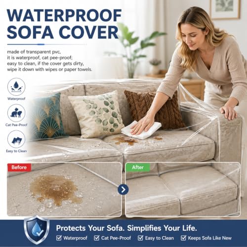 Heavy Duty Clear Sofa Cover Protector - Waterproof Pet & Spill Shield