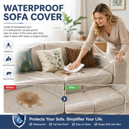 Heavy Duty Clear Sofa Cover Protector - Waterproof Pet & Spill Shield