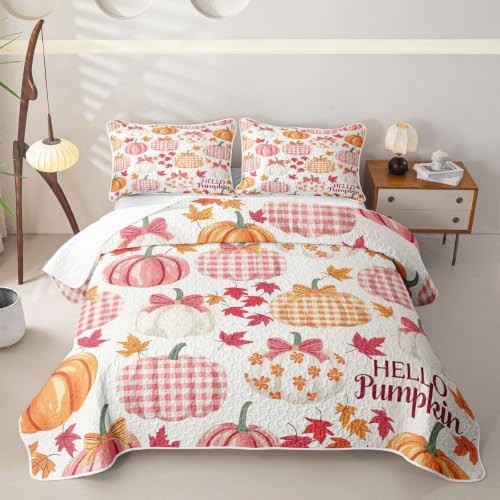 Homewish Fall Pumpkin Kids Twin Quilt Set Bedspread with Pillow Sham - Bedroom Decor