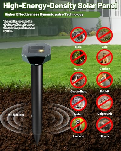 4 Pack Ultrasonic Snake Gopher & Rodent Repellent Solar Powered Waterproof Pest Deterrent