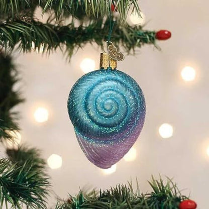 Seashell Christmas Ornament - Handblown Spiral Glass Holiday Decor