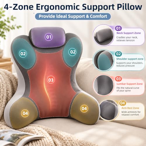 Reading Pillow with Arms for Bed and Sitting Support, Memory Foam Backrest