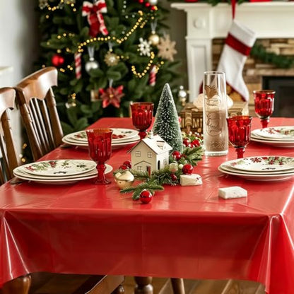 A01 Red 3 Pack Waterproof Plastic Rectangle Tablecloths 54 x 108 Inches