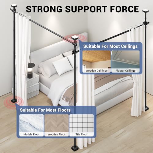 Black Room Divider Tension Curtain Rod 28-140 Inch No Drilling Adjustable Privacy Screen