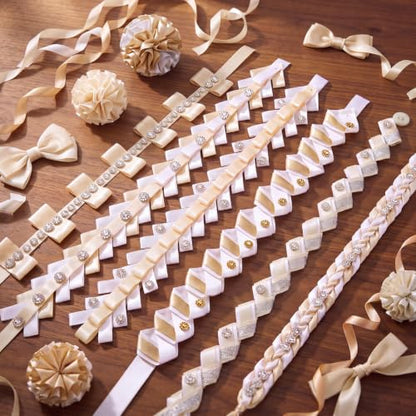 Homecoming Mum Braids Set - White Gold 30 Inch DIY Decorations, 6 Pieces
