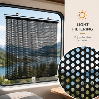 18 x 42-Inch Retractable Window Sun Shade with Suction Cups - No Drill, Portable Mesh Screen for Home Car RV Office Glass Door Skylight