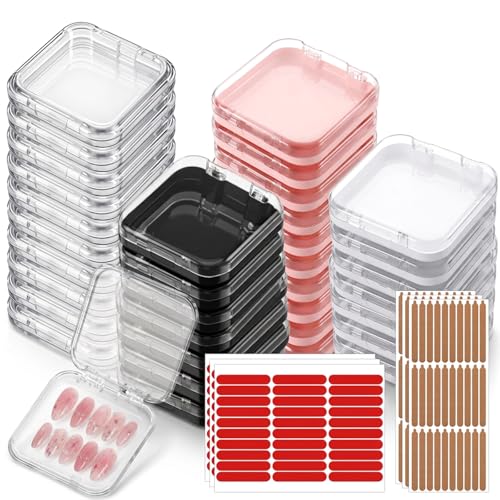 48 Pcs Acrylic Nail Display Storage Box Set with Seal & Tape - Transparent & Color Options