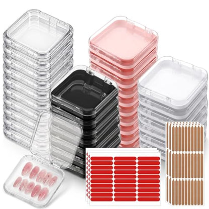 48 Pcs Acrylic Nail Display Storage Box Set with Seal & Tape - Transparent & Color Options