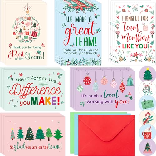 Holiday Appreciation Cards for Employees 24 Pack with Envelopes & Stickers