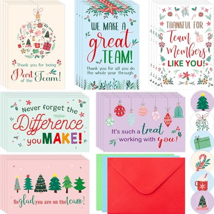 Holiday Appreciation Cards for Employees 24 Pack with Envelopes & Stickers