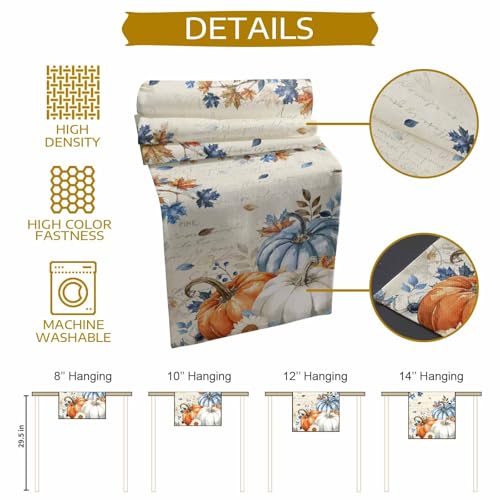 Fall Navy Blue Pumpkin Table Runner 13x36 Inches - Rustic Thanksgiving Decor