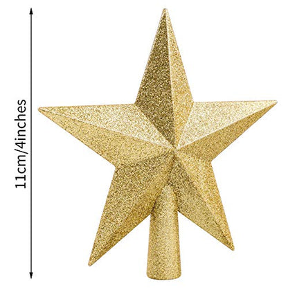 Glittered Christmas Star Tree Topper - 4 Inch Gold Shatterproof Ornament
