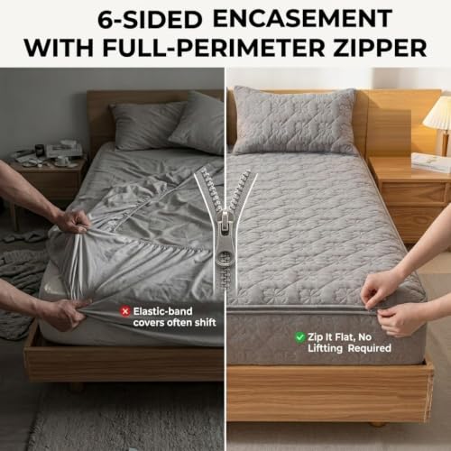 Queen Mattress Encasement Fully Zippered Dustproof Cover Gray 59x79x8